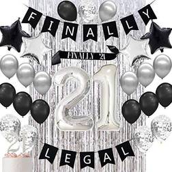 Haimimall 21st Birthday Decorations 21st Birthday Balloons Finally 21 Birthday Banner 21st Birthday Sash
