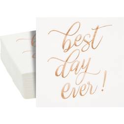 50 Pack Best Day Ever Napkins for Wedding Reception, Bridal Shower, Birthday Party (Rose Gold, 5x5 In)