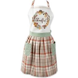 Design Imports Thanksgiving Thankful Autumn Fall Leaves Apron White, Multicolor