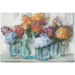 Trademark Fine Art Fall Hydrangeas in Glass Jar Crop by Carol Rowan Nature Poster 32x22"