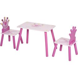 Triple Piece Collection Children's Wood Table Seat with Crown Pattern