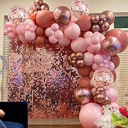 Oynearo Retro Pink Balloon Arch Garland Kit-124PCS Pink and Rose Gold Metallic Balloons for Wedding Bachelorette Anniversary Baby Shower Birthday Party Decorations Backdrop Decor