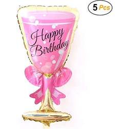 Simple polymer 36" Happy Birthday Wine Glasses Balloons Foil Balloons Mylar Balloons for Party Decoration, Pack of 5