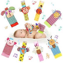 LAMMAZ Baby Rattle Wrists Rattles Rattle Socks Foot Finder Soft Development Toys for Newborn Babies Boy and Girl Infant Kids-8 Pcs A Set