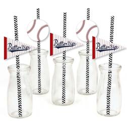 Batter Up Baseball Paper Straw Decor Baby Shower or Birthday Party Striped Decorative Straws Set of 24