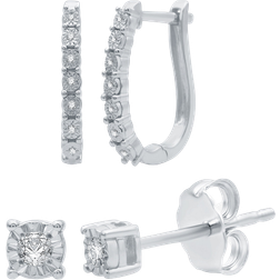 JC Penney Hoop and Stud Earring Set - Silver/Transparent