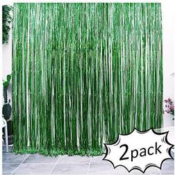 Iridescent Foil Fringe Curtains Rainforest Jungle Theme Party Supplies Birthday Wedding Party Window Door Decorations Fun Photo Booth Backdrop Props(2 packs, (W)3.28*(H)6.56 Ft, Green)