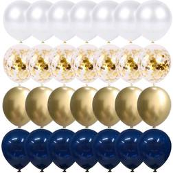 Navy Blue and Gold Confetti Balloons, 50 pcs 12 inch Pearl White and Gold Metallic Chrome Birthday Balloons for Celebration Graduation Party Balloons