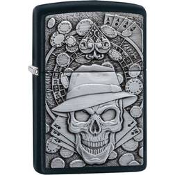 Zippo Gambling Skull Black Matte Emblem Pocket Lighter