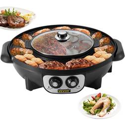 VEVOR 2 Hot Pot BBQ Pan Grill Pot with Temp Control Smokeless Hot Pot People