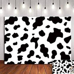 HQM 7x5FT Soft Fabric/Polyester Cow Party Photography Backdrops Black and White Cow Farm Animal Happy Birthday Photo Background Kid's Birthday Party Newborn Baby Shower Banner Props, 7x5ft(210X150CM）