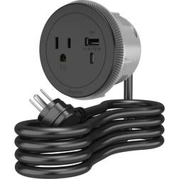 Legrand 10 ft. Cord 15 Amp 1-Outlet and 2 Type A/C USB Round Furniture Power Strip in Black