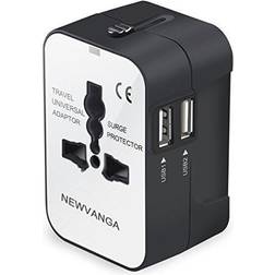 Travel Adapter, Worldwide All in One Universal Travel Adapter Wall Charger AC Power Plug Adapter with Dual USB Charging Ports for USA EU UK AUS, White