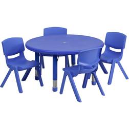 Flash Furniture YU-YCX-0073-2-ROUND-TBL-BLUE-E-GG 33'' Round Adjustable Blue Plastic Activity Table Set Stack