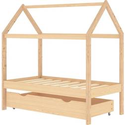 vidaXL Kids Bed Frame with a Drawer Solid Pine Wood 77x146cm