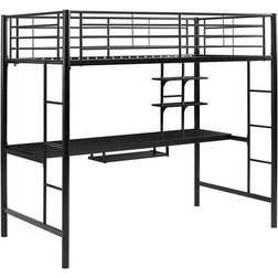 Premium Metal Loft Bed with Wood Workstation, One Black 55x79"