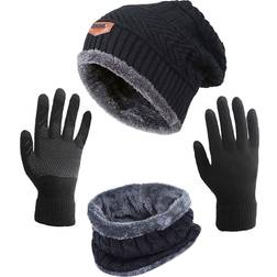 Women Winter Hat Scarf Gloves Slouchy Beanie 4-pack