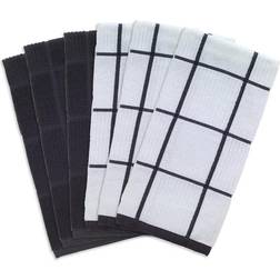 T-fal Solid And Check Parquet Six Kitchen Towel Gray, Black