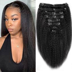 Tahikie Kinky Straight Clip In Hair Extensions Natural Black 16 inch 8-pack