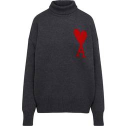 Ami Paris Ami De Coeur Funnel Neck Sweater Unisex - Grey/Red
