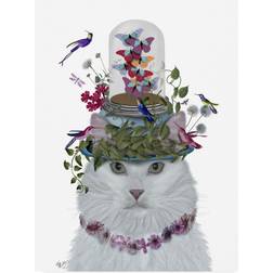 Trademark Fine Art Fab Funky Cat, White with Butterfly Bell Jar Figurine