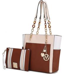 MKF Collection Rochelle Tote & Wristlet Set - Beige/Cognac