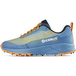 Icebug Womens NewRun BUGrip Trail Running Shoe with Carbide Studded Traction Sole, Mist Blue/Orange, L09.5