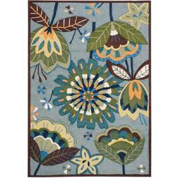 Nourison Fantasy Abstract Wildflower Floral Blue, Gray, Green, Turquoise, Red, Yellow