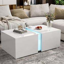 Ikifly Modern High Glossy With LED Lights Coffee Table 19.7x30.3"