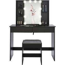 Usikey Vanity Desk with Sliding Mirror Black Dressing Table 15.7x39.4"