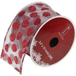 Northlight Seasonal 12 Spools Glitter Polka Dot Wired Ribbon Red