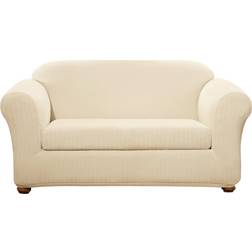 Sure Fit Stretch Pinstripe Box Cushion Loose Sofa Cover White