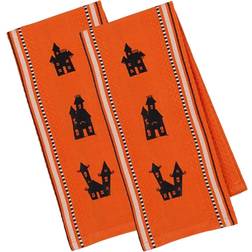 DII Imports Haunted Houses Embroidered Dishtowel Dishcloth Black, Orange