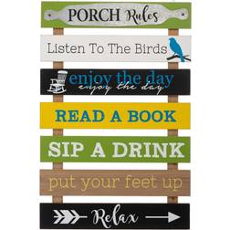 GlitzHome 36.25" Oversized Wooden Porch Rules Sign Wall Decor