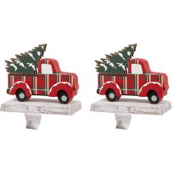 GlitzHome 6.12 H Wooden/Metal Red Truck Stocking Holder Storage Box