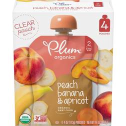 Plum Organics Stage 2 Baby Food, Peach, Banana & Apricot, 4 Ounce Pouch, 4 Count