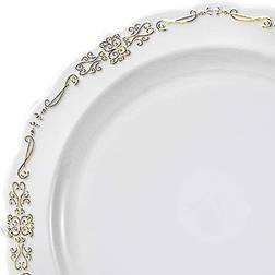 7.5" White with Gold Vintage Rim Round Disposable Plastic Appetizer/Salad Plates (120 Plates) White With Gold