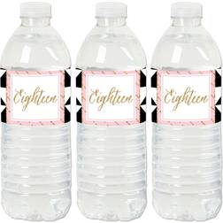 Chic 18th Birthday Pink, Black and Gold Birthday Party Water Bottle Sticker Labels Set of 20