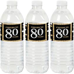 Adult 80th Birthday Gold Birthday Party Water Bottle Sticker Labels 20 Ct Black
