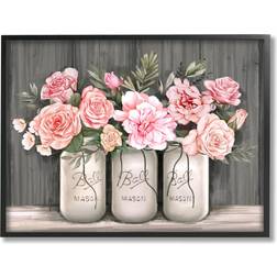 Stupell Industries Blossoming Pink Rose Bouquets Rustic Country Jars XXL Black Framed Wall Decor