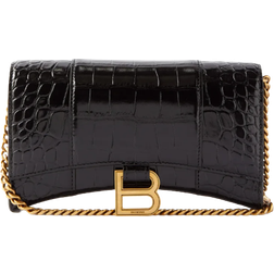 Balenciaga Hourglass Shiny Mock Croc Chain Wallet - Black