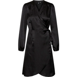 Vero Moda satin wrap knee length dress in black(2XL)