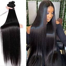 LUXEDIVA Unprocessed Brazilian Virgin Human Hair Bundles 4-pack Natural black