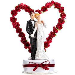 PartyDeco Wedding figurine Bride and Groom with Heart Kakepynt