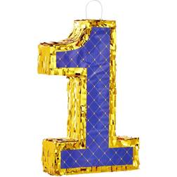 Small Royal Blue and Gold #1 Pinata Birthday Pinata 16.5 x 10.6 x 3 In