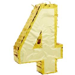 Small Gold Foil Number 4 Pinata for Kids Birthday Party 15.5 x 11 x 3 In