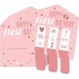 1st Birthday Little Miss Onederful Game Pickle Cards Pull Tabs 3-in-a-Row 12 Ct Pink