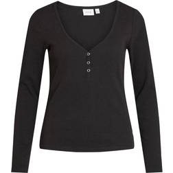 Vila Ribbed Long Sleeve Top - Black