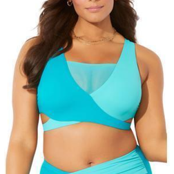 Swimsuits For All Hollywood Colorblock Wrap Bikini Top - Happy Turq Luxe