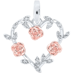 Jewelry Outlet Rose Heart Pendant - Silver/Rose Gold/Diamonds